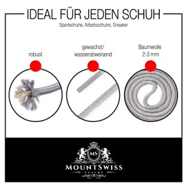 Mount Swiss© Luxury Waxed Round Shoelaces for Business Shoes, Suit Shoes and Leather Shoes - Diameter 2 - 3 mm, Length 45 - 120 cm, 80 cm