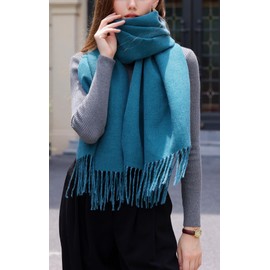 Wander Agio Womens Thick Blanket Scarf Long Shawl Large Scarves Cashmere Feel Double-side Pure Shiny Candy Color Lake Blue 29