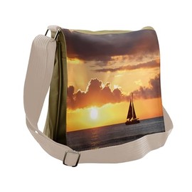 Ambesonne Ocean Messenger Bag, Boat in Sewith Sunset, Unisex Cross-body