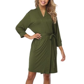 Old-Times Women Short Kimono Robes Soft Knit Sleepwear Bathrobe Lightweight Loungewear for Ladies,Olive S