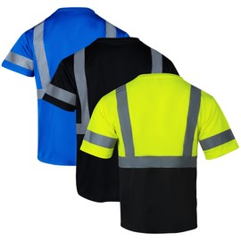 FONIRRA High Visibility Shirts for Men 3 Pack Reflective ANSI Class 2 Hi Vis Safety Construction Work T Shirt Short Sleeves