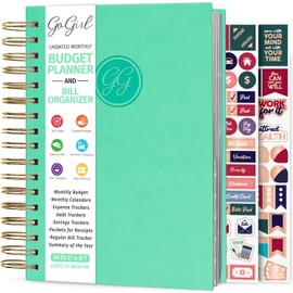 GoGirl Budget Planner & Monthly Bill Organizer – Monthly Financial Book with Pockets. Expense Tracker Notebook Journal, Compact (Mint Green)