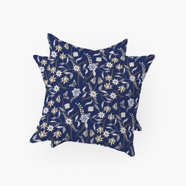 ggaimwf Floral Cushion Cover Flower Grass Butterfly Blue Ethnic Cushion Case Vintage Traditional Style Natural Pillow Covers for Sofa Living Room Bed Home Decor Outdoor Pillowcase 40x40cm Set of 2