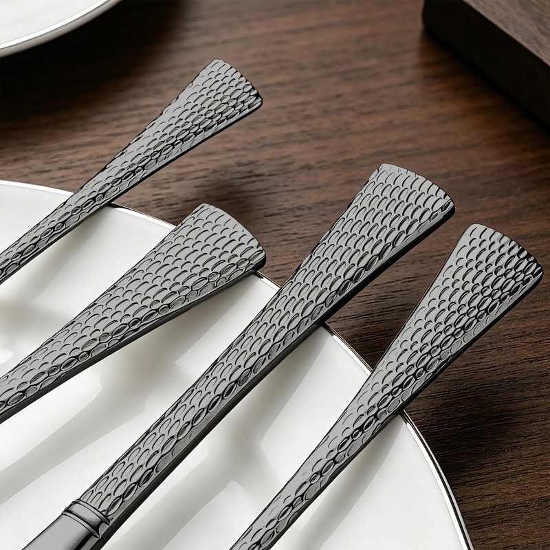 Hammered Black Stainless Steel 20-Piece Flatware Set