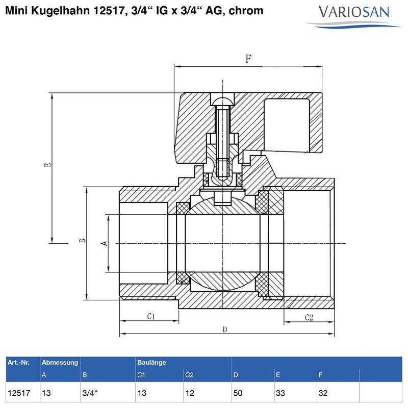 VARIOSAN Mini Ball Valve 12517 3/4 Inch Internal Thread x