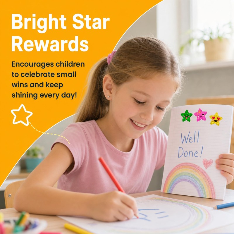 500 Pcs Glitter Star Stickers Roll, Smiley Reward Stickers for