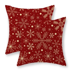 JEFERSO Christmas Pillow Covers 18x18 Set of 2 Red Snowflake Pillowcase Christmas Decorations Winter Throw Pillows Snowflake Decorative Holiday Farmhouse Cushion Covers for Sofa Couch Christmas Decor