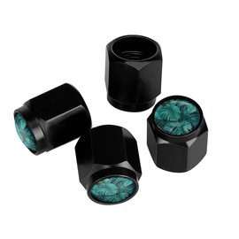 Buyidec Turquoise Tropical Leaves Tire Valve Stem Caps Aluminum Black Stem Tire Valve Caps Universal Stem Covers for Cars SUVs Trucks Bikes Motorcycles Bicycles (4 Pack)