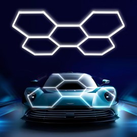 Hexagon Garage Lights 240W 26400LM - 25 Pack Super Bright LED Honeycomb Ceiling Lights for Garage, Workshop, Gym, Car Detailing, Barber & Auto Shops