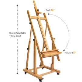 MEEDEN Extra Large Heavy-Duty H-Frame Studio Easel - Solid Beech Wooden Artist Professional Easel, Painting Art Easel Stand with 4 Premium Locking Silent Caster Wheels, Hold Max 82"