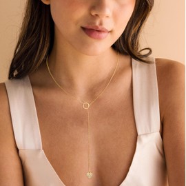 Yatumery Gold Heart Necklace - Elegant 14K Gold Plated Brass Heart Necklaces for Women, Minimalist Y-Chain Design with Dainty Heart Jewelry Pendant, Perfect for Gift Giving