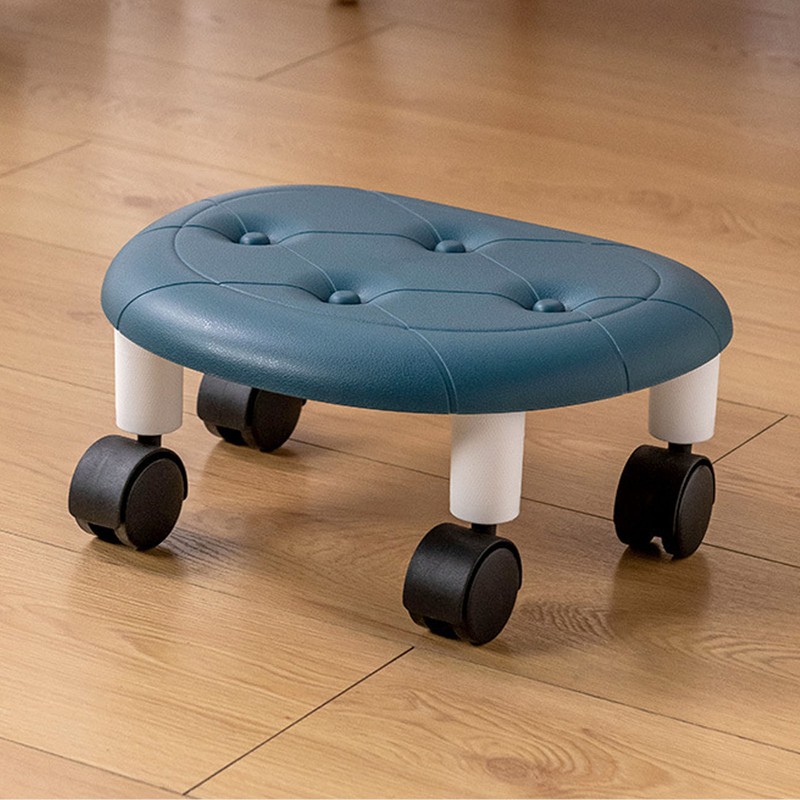 Round Low Rolling Stools Fuax Leather Universal Wheel Small Roller