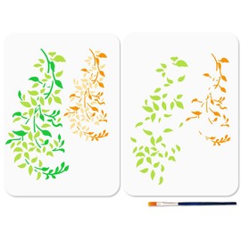 MAYJOYDIY Painting Stencil with Vine Leaves Branches Plant Stencil 29.7 x 21 cm with Brush Reusable Natural Plant Vineman Template for Wood Walls Window DIY Home Decoration