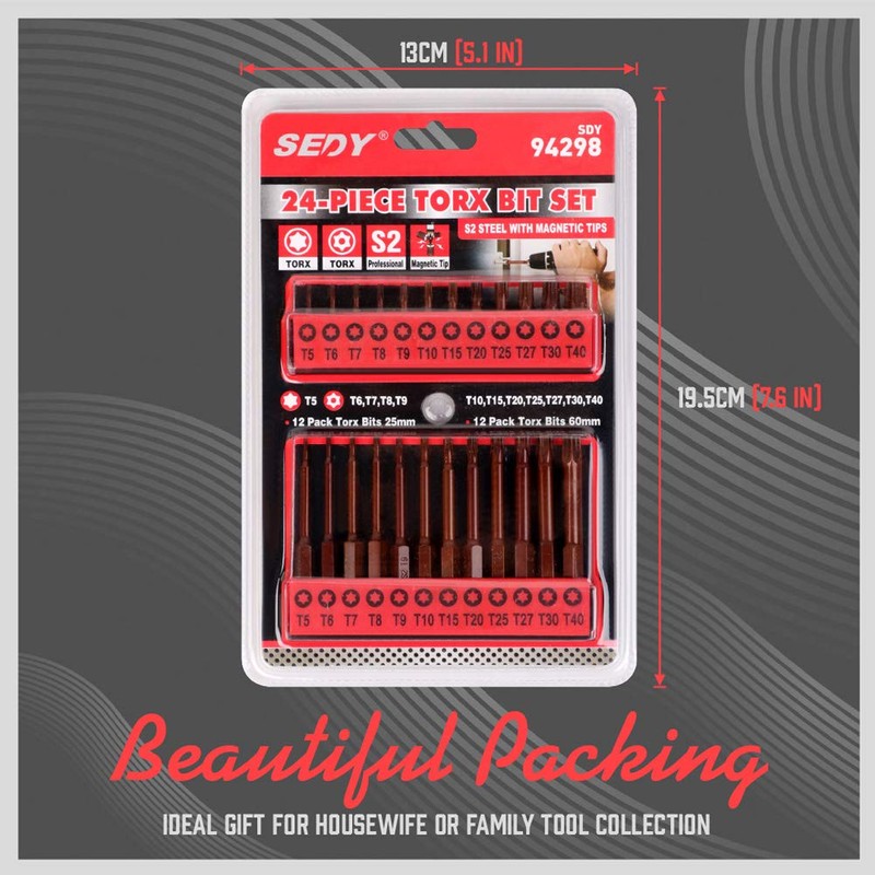 SEDY 24-Piece Security Torx Bit Set, Tamper Resistant Torx Bit