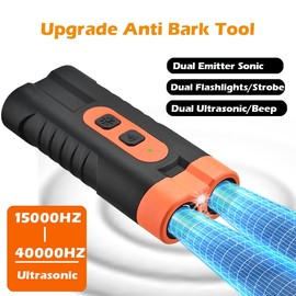 Dog Bark Deterrent Device Rechargeable,Anti Bark Tool for Dogs,Ultrasonic Dual Emitter 50ft Safe Correction Tools to Control Dog's Bark 25KHz,Trainer Barking Silencer Indoor&Outdoor with Flashlight
