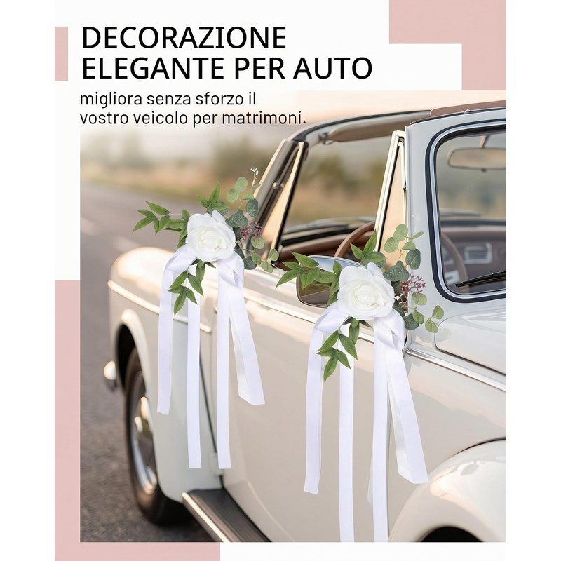 UEAVOID Decorazioni Auto Matrimonio 2 Fiori Bianchi con Ventose |