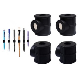 Magnetic Pen Holder Set of 4, Silicone Adjustable Pencil Holder for Refrigerator, Whiteboard, Desk, and Office, Strong Magnet for Secure Attachment (Black)