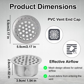 PVC Termination Cap, Stainless Steel PVC Termination Mesh Screen Cover for 2 Inch Inner Diameter Round Mesh Screen Vent Cover for Furnace and Roof Vent Cap (Silver)
