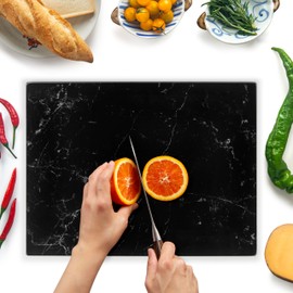 Kitchenville Glass Cutting Board 16"x12": Tempered Glass Kitchen Counter Protector - Durable- Scratch-Resistant, Heat-Proof - Design 1 - Black Marble Effect