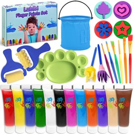 Lubibi Kids Washable Finger Paint Set，Non-Toxic 12 Colors Art Painting Kits