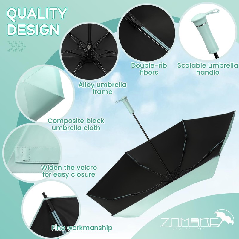 ZOMAKE Folding Umbrella, Parasol, Ultra Lightweight, Compact, Elastic Handle Design,
