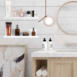 Collazoey 2 x Wall Shelves, No Drilling, Acrylic Shelf, Space for Books and Photos, Home Decoration Wall Shelf, Suitable for Kitchen, Bathroom, Office, Living Room, White