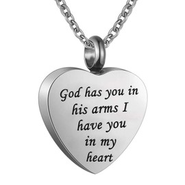Norya Cremation Jewelry Urn Necklace for Ashes Stainless Steel Memorial Pendant (God Has You in His Arms I Have You in My Heart)