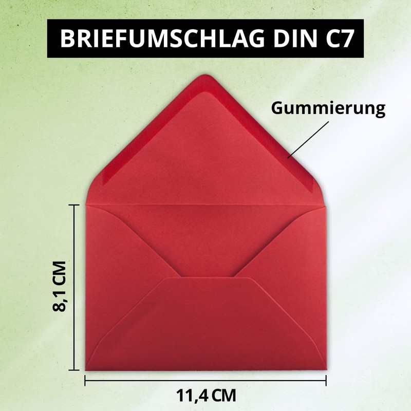 C7 envelopes, pointed flap, wet glue.