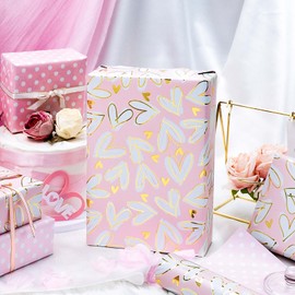 MAYPLUSS Wedding Wrapping Paper Roll, 17IN x 33FEET Gold Foil Heart Bridal Shower Gift Wrap for Mothers Day, Engagement, Baby Shower, Valentines Day