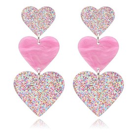 ONLYJUMP Love Heart Dangle Earrings for Women - Multi Interlocking Acrylic Geometric Earrings (Colorful Three Heart)