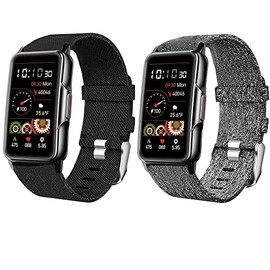 Lamshaw Compatible with Mindrose Smart Watch Band, Breathable Nylon Woven Fabric Replacement Accessory Strap Compatible for Mindrose H80 1.47 inch Watch, Wontrum Y70 Watch (2 Pack-Black+Gray)