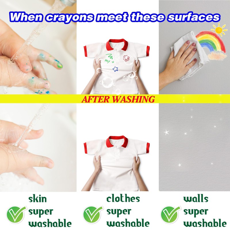 WOSWEL Super Washable Jumbo Crayons Bulk, 4 Pack Crayons with