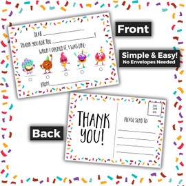 Honeyplum Kids Fill in the Blank Thank You Postcards - 25 Card Set - Fun Gender Neutral Thank You Notes For Boys or Girls