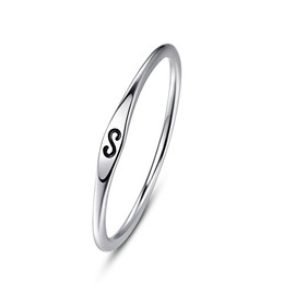 BONLAVIE Girls Lettering Stackable Thin Rings Simple 925 Sterling Silver Anniversary Wedding Promise Band Unisex Size, stone