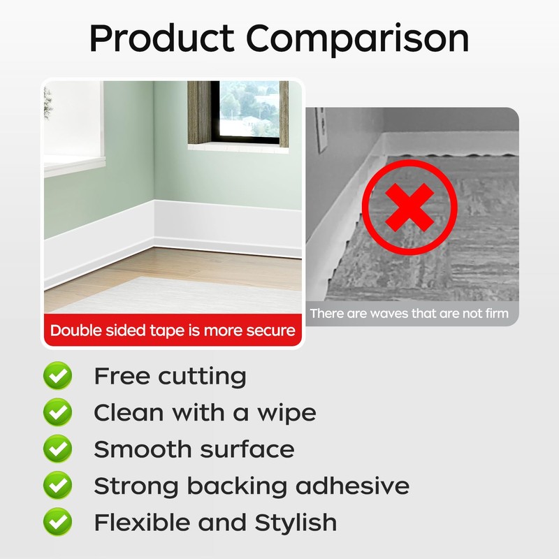 Flexible Baseboard Molding Trim 3 Inch(W) x 40 Feet(L) Self