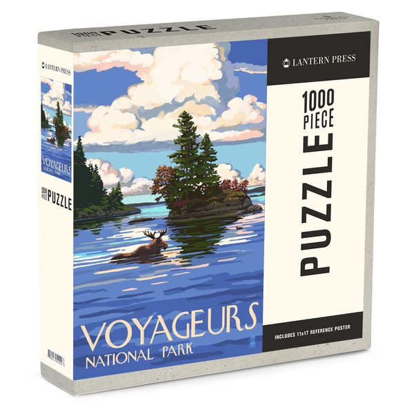 1000 Piece Puzzle Voyageurs National Park, Minnesota, Moose Swimming (Made in USA, Eco-Friendly Materials, Linen Paper, Jigsaw Puzzle for Adults and Family)
