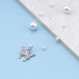 TseenYi Butterfly Pearl Necklace Choker White Pearl Beads Necklace Silver Butterfly Pendant Necklace Bridal Pearl Strand Necklace Chain Jewelry for Women and Girls