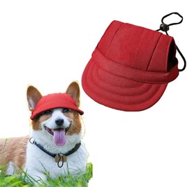 Voarge Dog Baseball Cap, Sun Hat Canvas Visor Cap with Ear Holes for small Medium and Large Dogs in Outdoor Sun Protection, Red, S