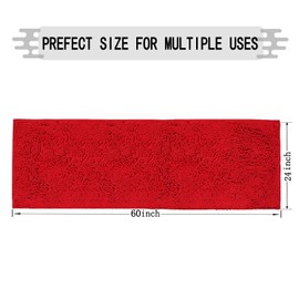 Flotstiga Bathroom Rugs 60x24,Super Absorbent Soft,Thick,Machine Washable Chenille Bath Mat,Non Slip Toilet Floor Rug,Bath Mats for Bathroom Floor, Home Decor Accessories,Red