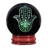 Nupuyai Black Obsidian Hamsa Hand Crystal Ball with Wooden Stand