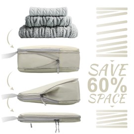 WOOMADA - Juego de 4 cubos de compresión para maletas, artículos esenciales de viaje, bolsas de viaje expandibles, organizador para equipaje (marfil)