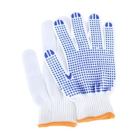 JZS Heavy Duty Cotton Work Gloves - 6 Pairs, White Knit Gloves with Rubber Grip Dots, 8.6 Inches, Blue