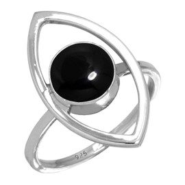 Jeweloporium 925 Silver Ring for Women Size T 1/2 Genuine Black Onyx Gemstone Vintage Silver Ring Solitaire Jewelry