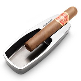 CIGARLOONG Cigar Ashtray,Metal Large Slot Ashtray Non-Slip for Indoor Outdoor Patio Home Office Use (Silver)