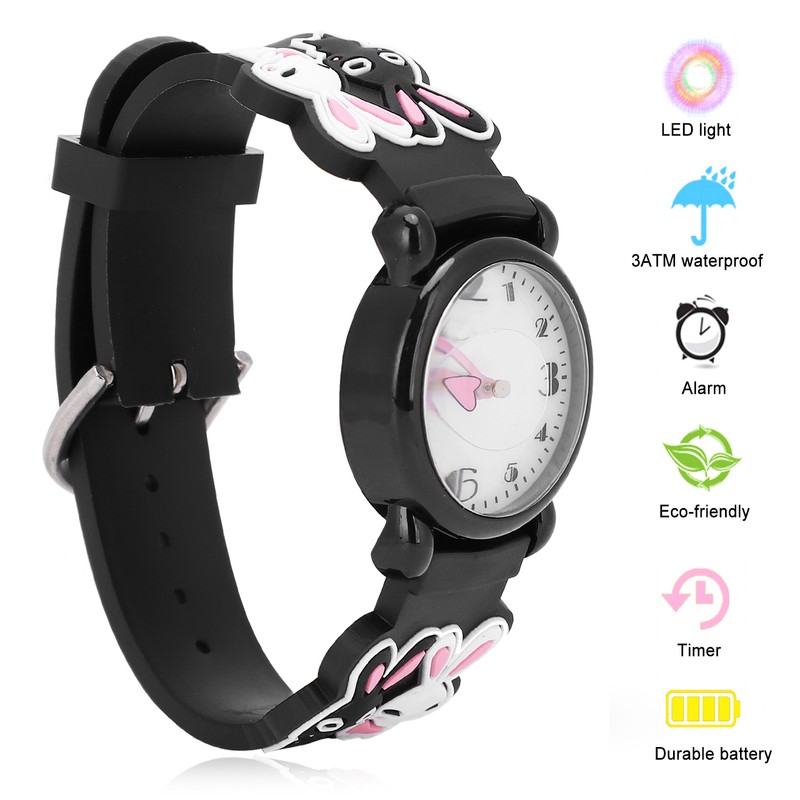 Quartz Watch Rabbit Cartoon 3ATM Waterproof Silicone Strap Lovely for
