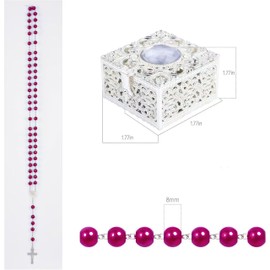 FLAFARY 8mm Rosary Beads Necklace, Rosary Beads Catholic for Men and Women Comes in a Metal Gift Box, First Communion Rosary Necklace as Gifts(Rosered)