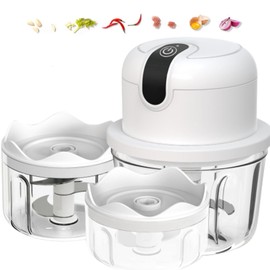 White 3 CUP Electric mini garlic crusher, USB rechargeable portable electric food crusher, wireless small kitchen processor for crushing garlic, ginger, chili, minced meat, onions, etc.(350+250+100ml)