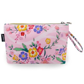 Gloppie Small Makeup Bag for Purse - Cosmetic Bags for Women - Sunscreen bag - Pink Floral Makeup Pouch with Handle