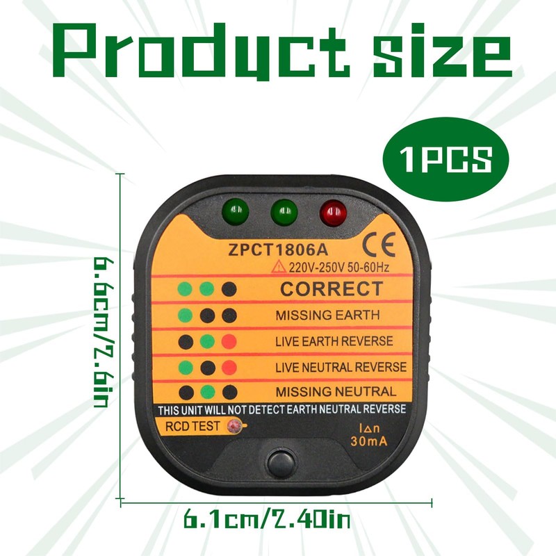 Socket Tester UK,220-250V Circuit Polarity Voltage Detector,Rcd GFCI Plug Socket
