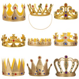 OMISTAR 9 PCS Royal King Crown, King and Queen Crown Set, Rhinestone Prince Princess Crowns for Parties, Roleplay, Costume Accessories
